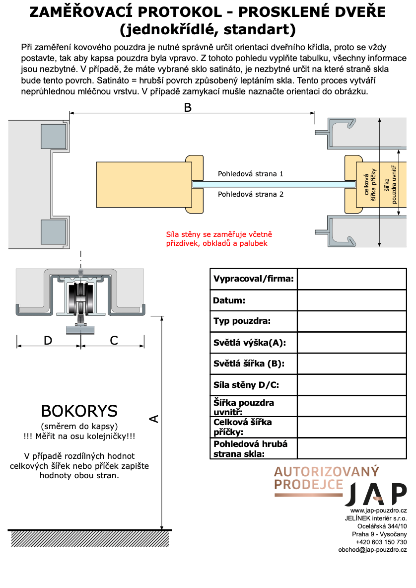 ZAMĚŘOVACÍ PROTOKOL - PROSKLENÉ DVEŘE